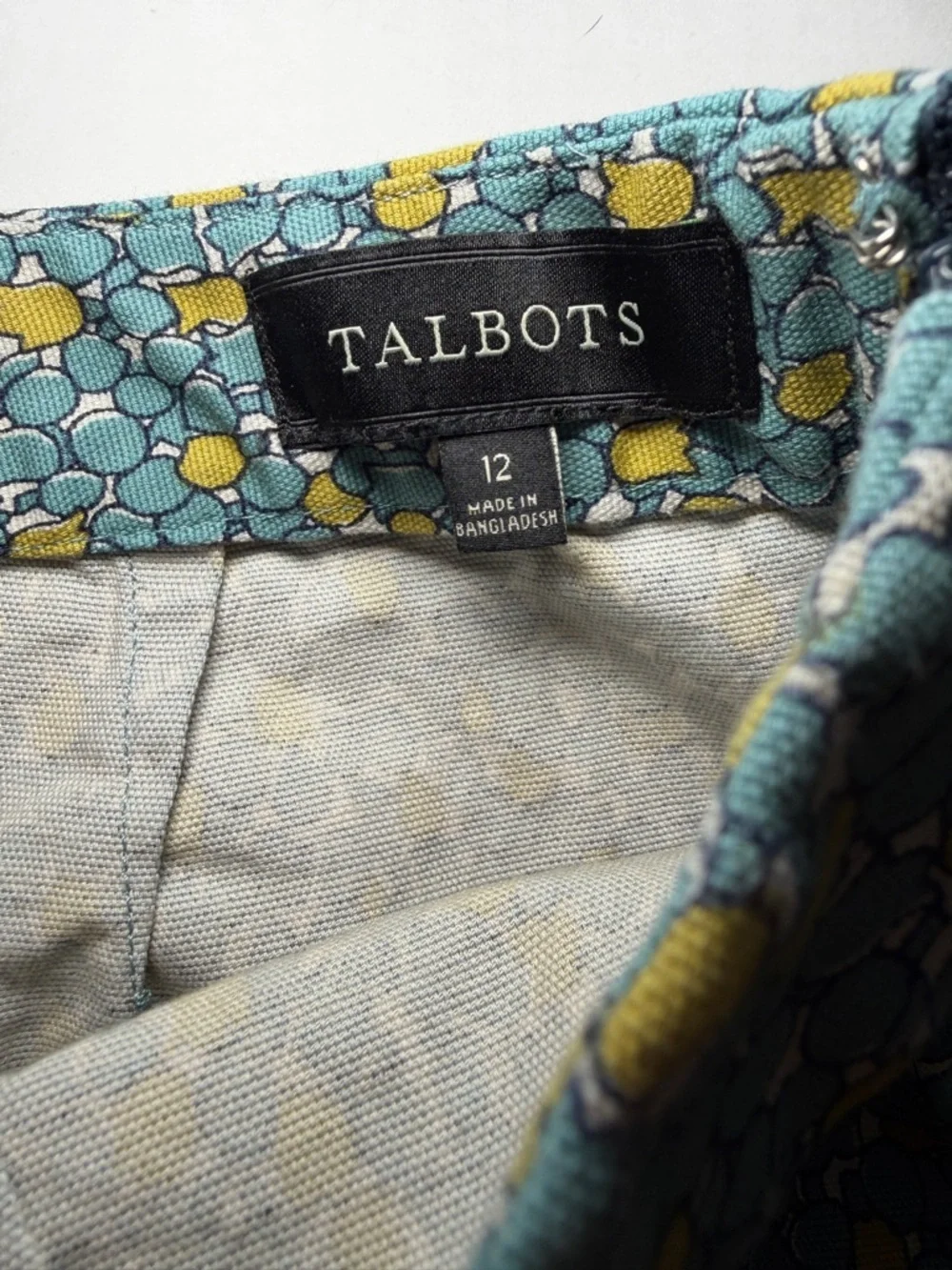 Talbots Teal Floral Pencil Skirt with Mustard Accents